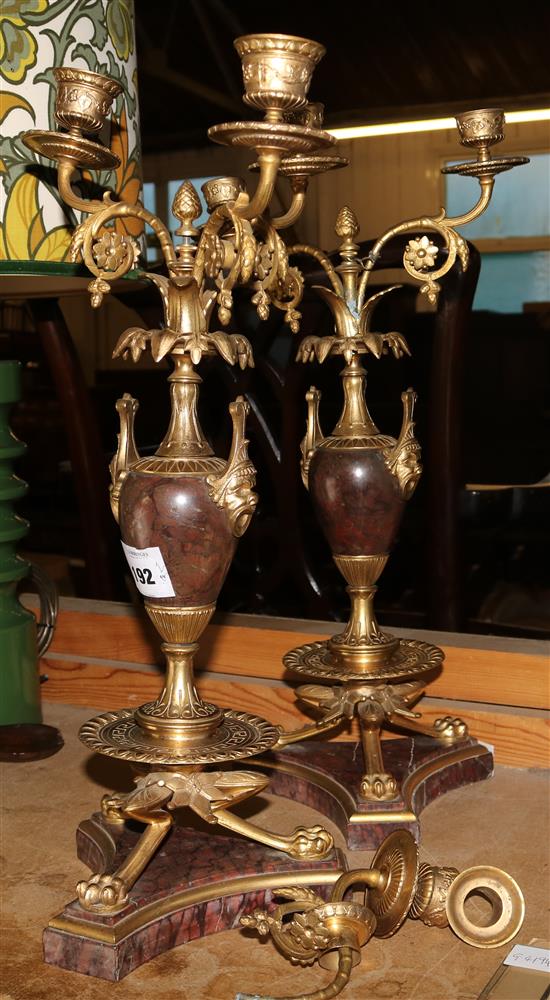 Large pair mid Victorian marble and gilt metal candelabrum (a.f.)(-)